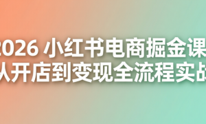2026 小红书电商掘金课：从开店到变现全流程实战