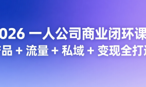 2026 一人公司商业闭环课：产品 + 流量 + 私域 + 变现全打通