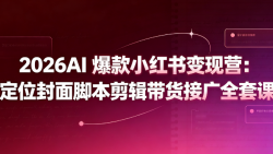 2026AI 爆款小红书变现营：定位封面脚本剪辑带货接广全套课