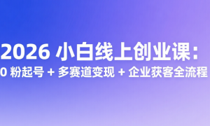 2026 小白线上创业课：0 粉起号 + 多赛道变现 + 企业获客全流程