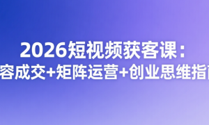 2026短视频获客课：内容成交+矩阵运营+创业思维指南
