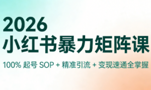 2026 小红书暴力矩阵课：100% 起号 SOP + 精准引流 + 变现速通全掌握
