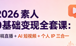 2026 素人 0 基础变现全套课：读稿直播 + AI 短视频 + 个人 IP 三合一