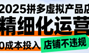 2025拼多多虚拟产品店铺精细化运营课：0成本投入 店铺不违规
