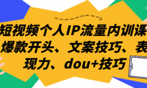短视频个人IP流量内训课 爆款开头、文案技巧、表现力、dou+技巧