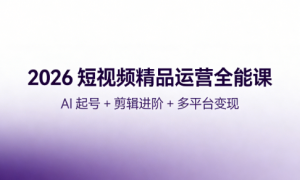 2026 短视频精品运营全能课：AI 起号 + 剪辑进阶 + 多平台变现
