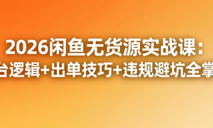 2026闲鱼无货源实战课：平台逻辑+出单技巧+违规避坑全掌握