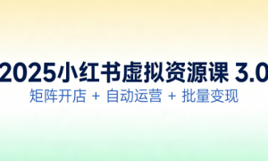 2025小红书虚拟资源课 3.0：矩阵开店 + 自动运营 + 批量变现