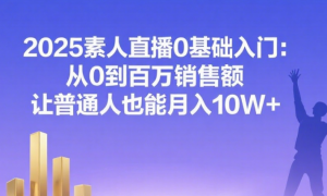 2025素人直播0基础入门：从0到百万销售额 让普通人也能月入10W+