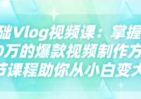 0基础Vlog视频课：掌握价值20万的爆款视频制作方法，8节课...