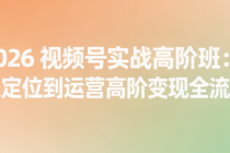 2026 视频号实战高阶班：从定位到运营高阶变现全流程