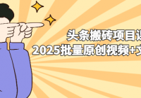 头条搬砖项目课：2025批量原创视频+文章教程