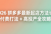 2026 拼多多最新起店方法论：付费打法 + 高投产全攻略