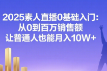 2025素人直播0基础入门：从0到百万销售额 让普通人也能月入10W+